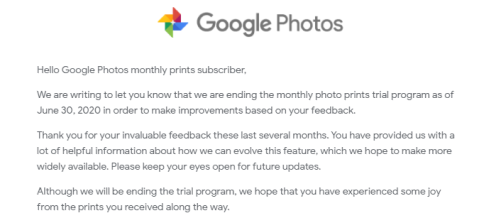 Google Photos printed picture service
