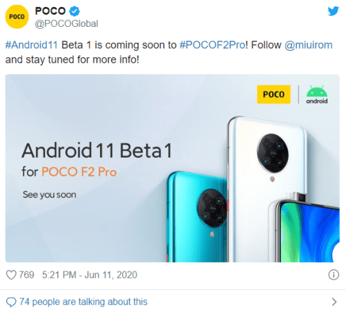 POCO F2 Pro Android 11 Beta update