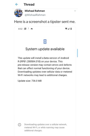 Google Pixel 4 XL Android 11 Beta