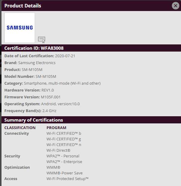 Samsung Galaxy M10 Android 10 update looks nearby suggests WiFi Alliance certification