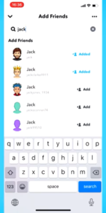 Add Friends UI of Snapchat