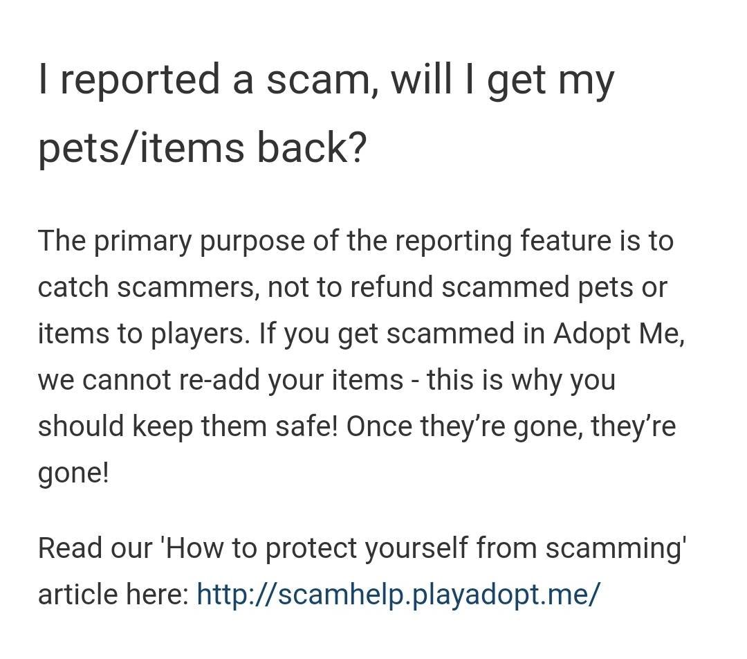 Scammed in Adopt Me Here's how to report, fix & resolve