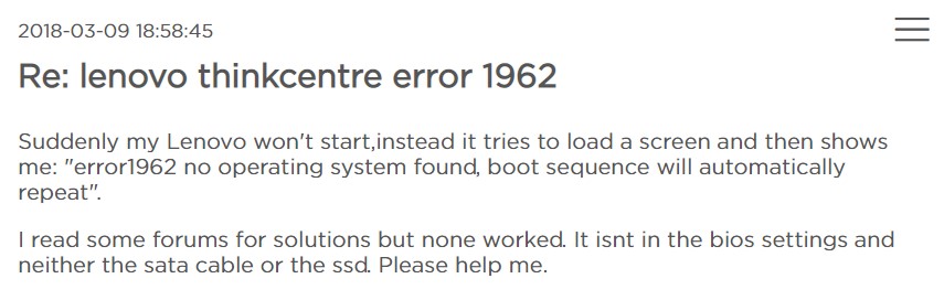 Lenovo Error 1962