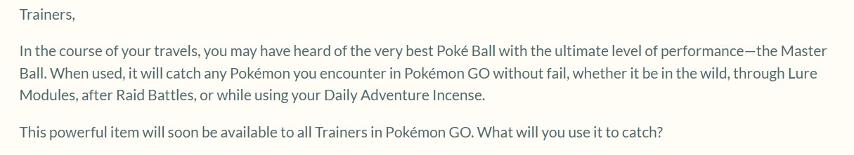 Pokemon Go Master Ball How to Get