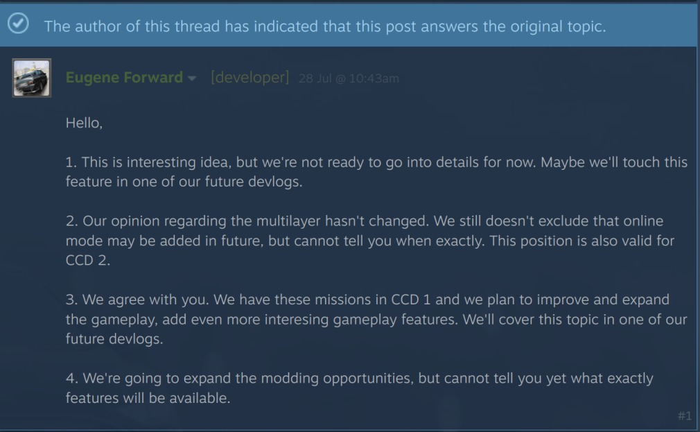 Will Mod Support and Multiplayer mode be available in City Car Driving 2